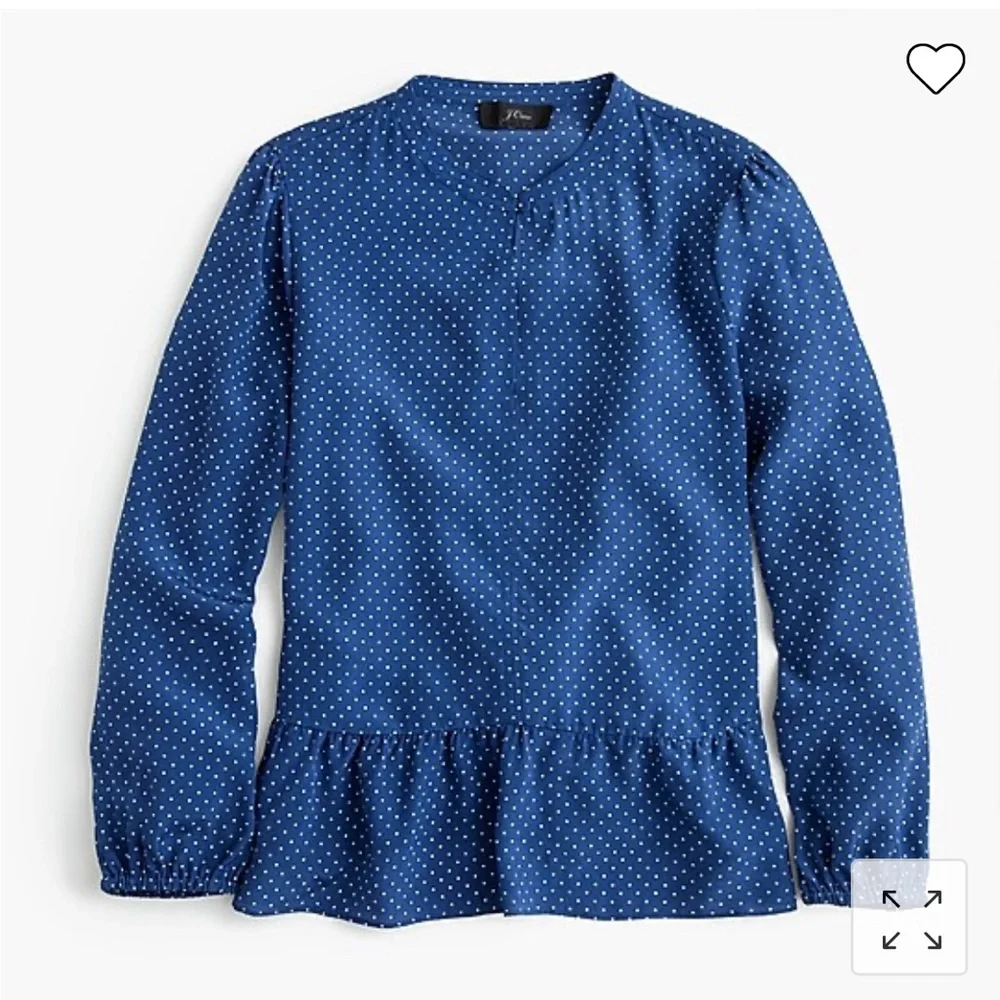 NWT J. Crew 100% Silk Peplum Top in Blue Polka Dot, Size 8